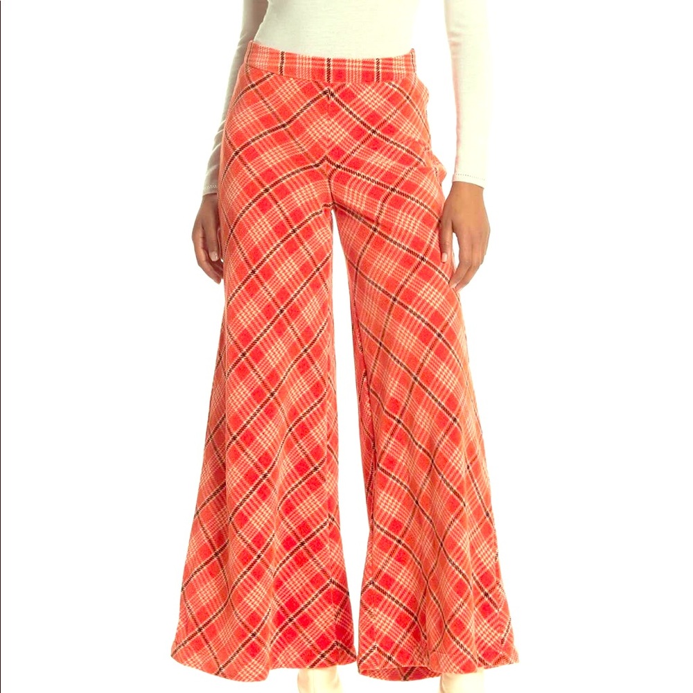 Free People Wonderland Plaid Print Wide Leg Pants